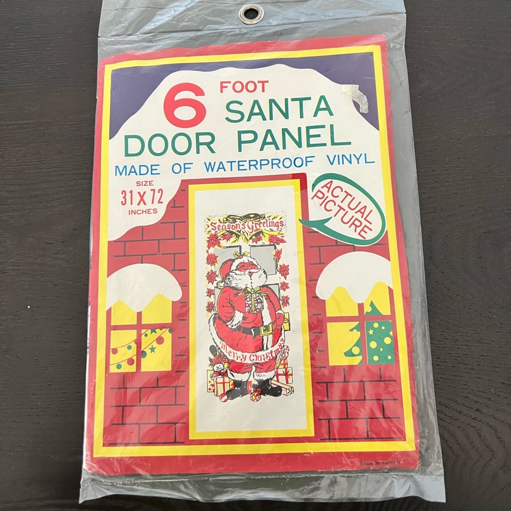 NOS Vintage 6ft Santa Christmas Door Panel Vinyl waterproof 31x72”